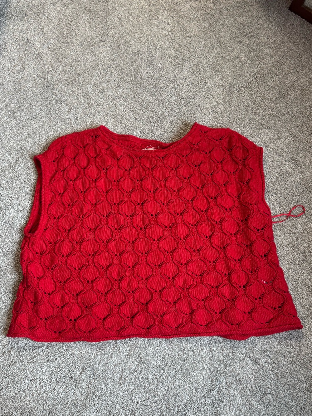 Lucky Brand knit sleeveless crochet shell top Red XXL